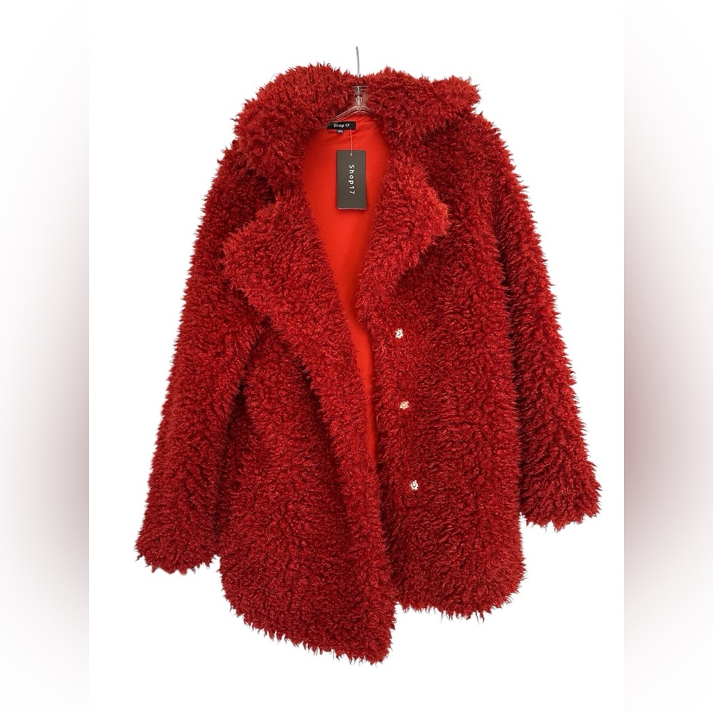 Red Faux Fur Coat for Women